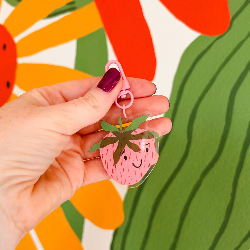Happy Strawberry Acrylic Keychain