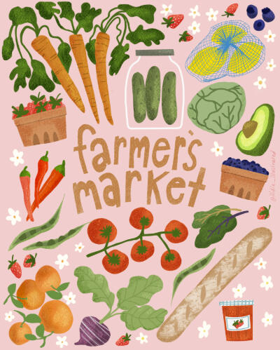Farmers Market Farmers Market text with veggies and fruits