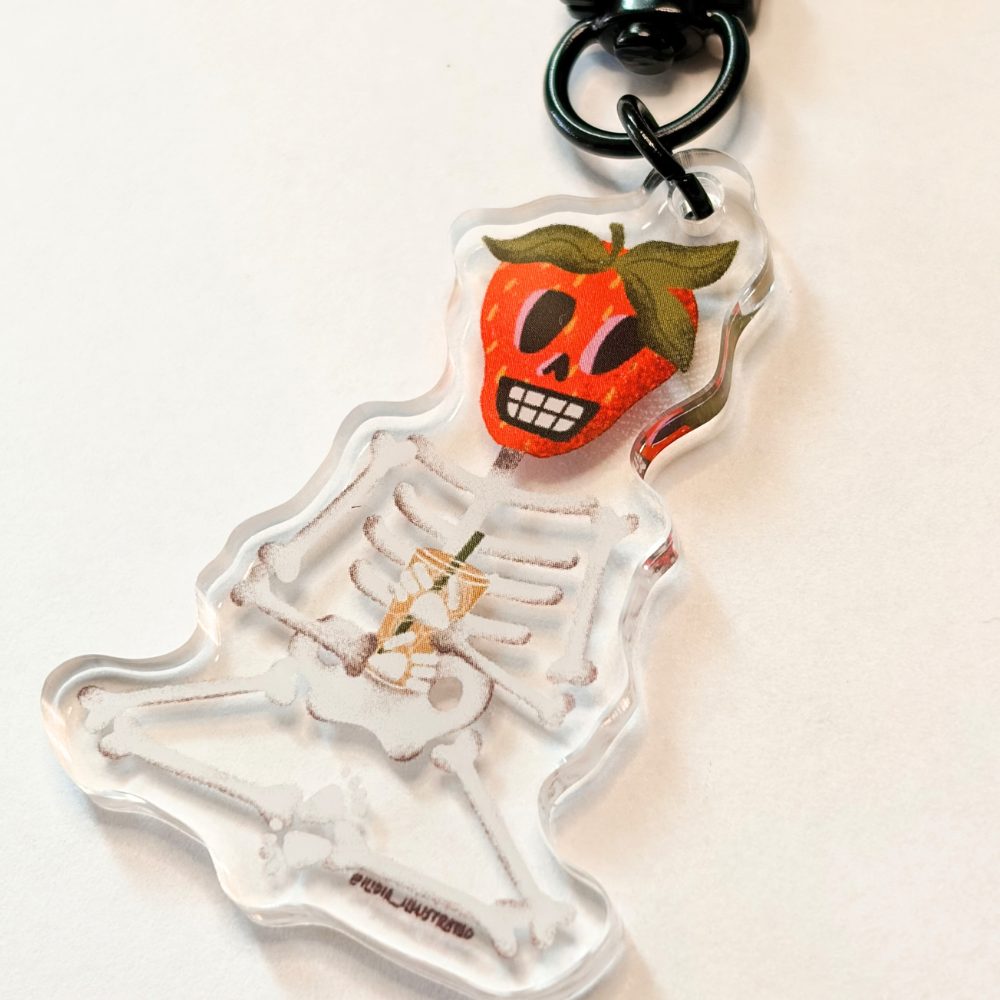 Strawberry Skelly Acrylic Keychain