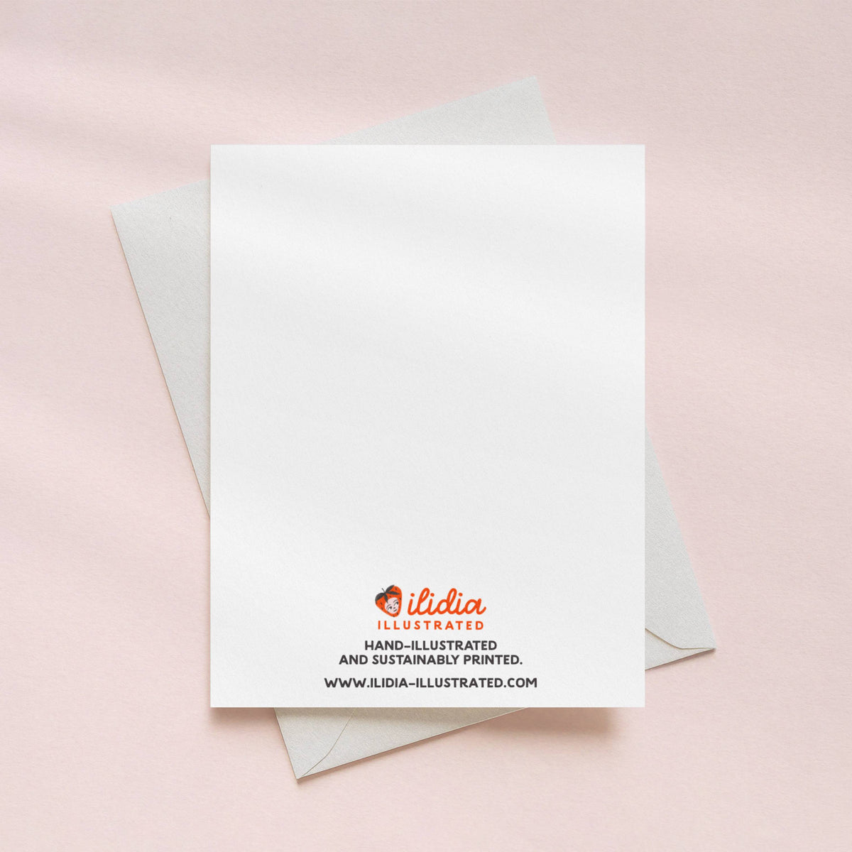 White card with 'Ilidia Illustrated' logo on a pink background