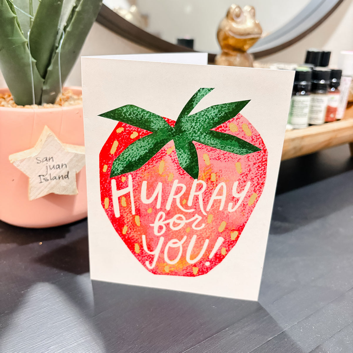 strawberry illustration hooray for you birthday celebration card A2