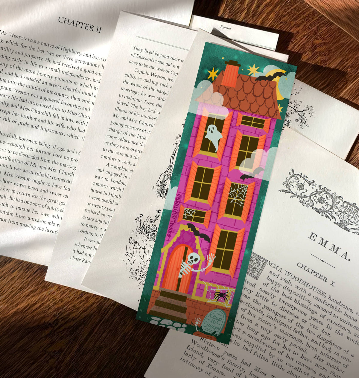 Creepy Cute Halloween Mansion and Friends Heavyweight Art Bookmark