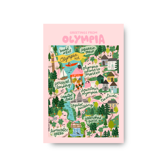 Hand-Illustrated Olympia Map Postcard, 4x6"