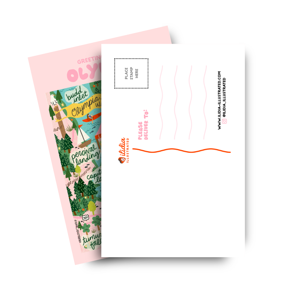 Hand-Illustrated Olympia Map Postcard, 4x6"