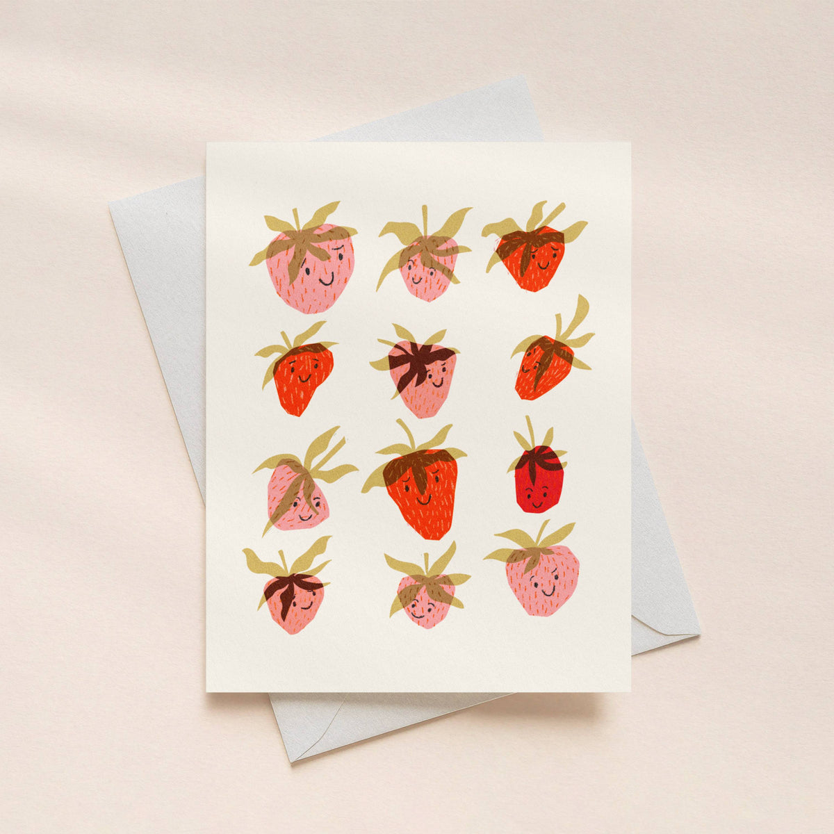 happy smiling strawberries thank you card