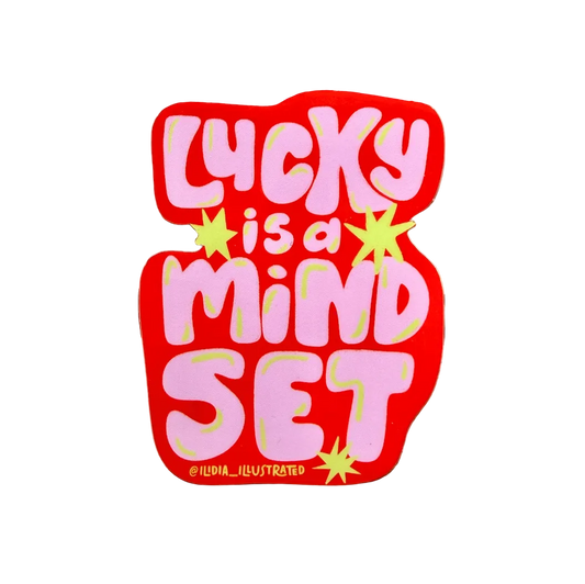 Lucky is a mindset sticker on crate background