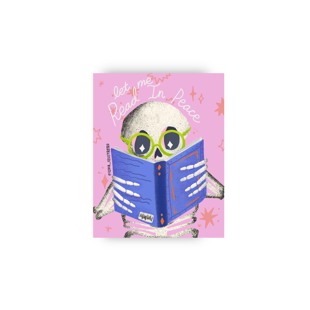 Skeleton Bookish Read in Peace Mini Art Print