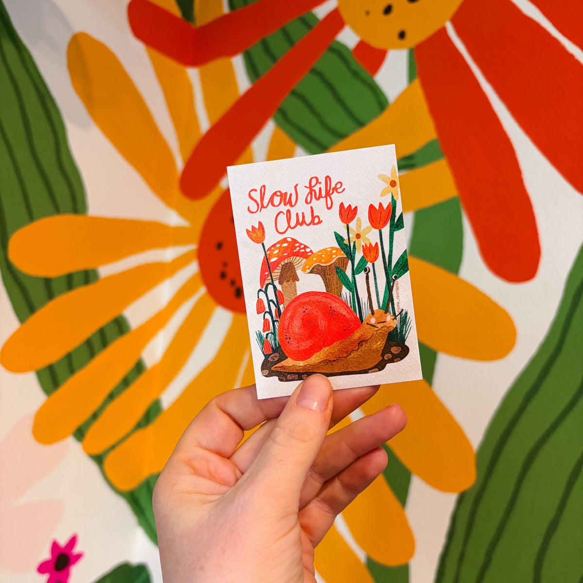 SLOW LIFE ART PRINT MINI - MUSHROOMS AND SNAILS AND FLOWERS FLORA AND FAUNA