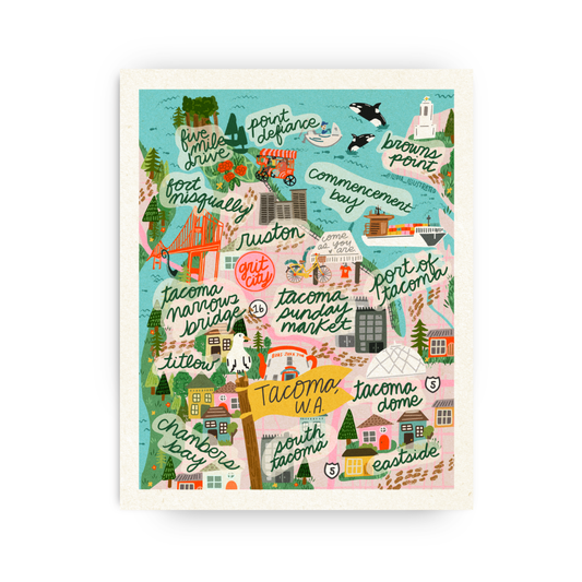 Map of Tacoma, Hand Illustrated Art Print