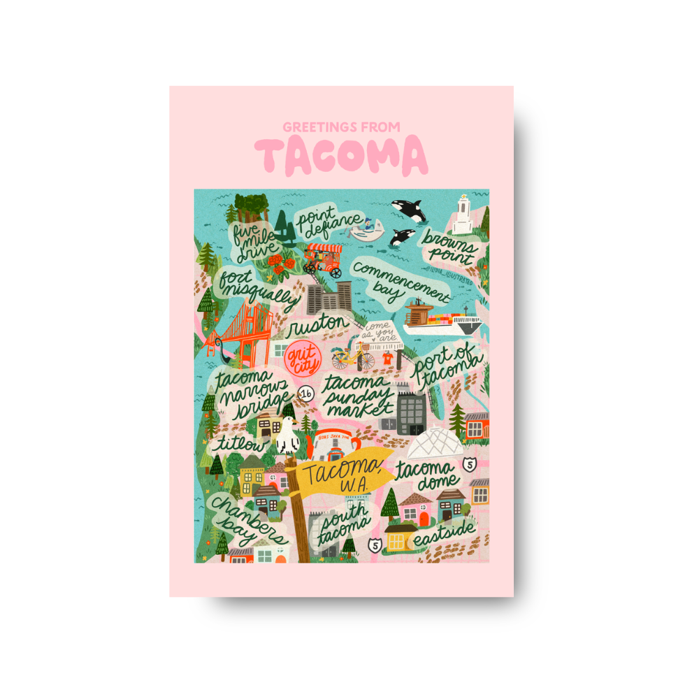 Tacoma Map Postcard Hand-Illustrated 4x6"
